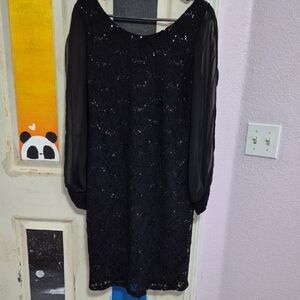 Scarlett Black Sequin Sheath Dress with Bishop Sleeves
